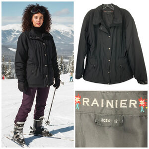 Vintage 1990's Ranier Women's Sz 12 Black Ski Jacket Insulated Coat Anorak Lined